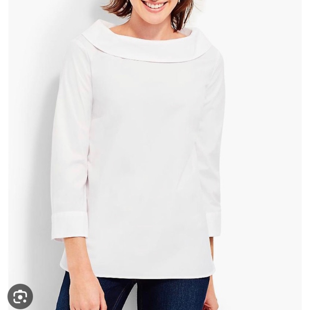 Talbots Audrey Portrait Collar Crisp White 3/4 Sleeve Blouse NWT 2X